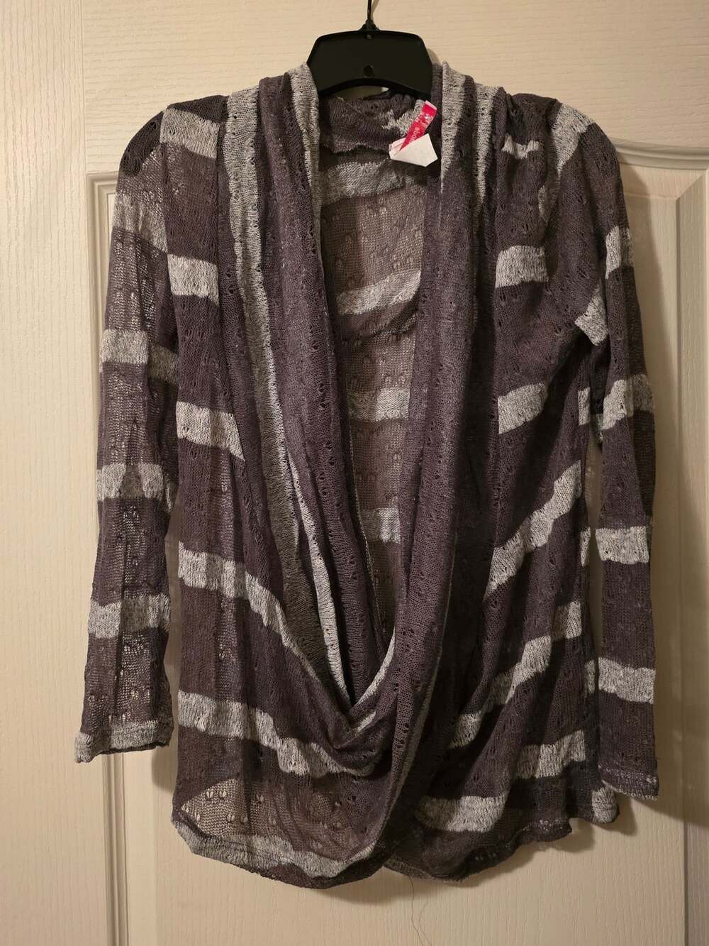 J Mode USA Striped Open Knit Cardigan Sweater Gray Brown Size XL